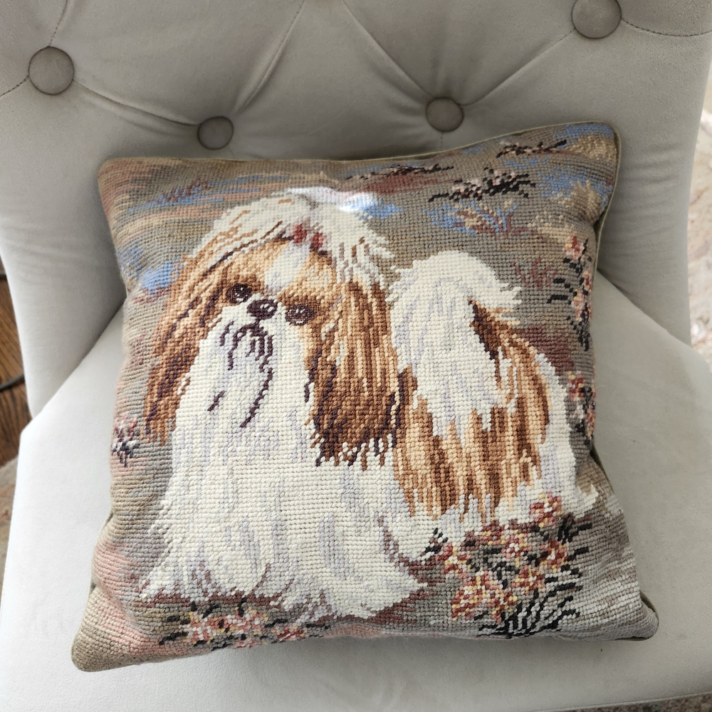 Shih Tzu Dog Needlepoint Throw Pillow